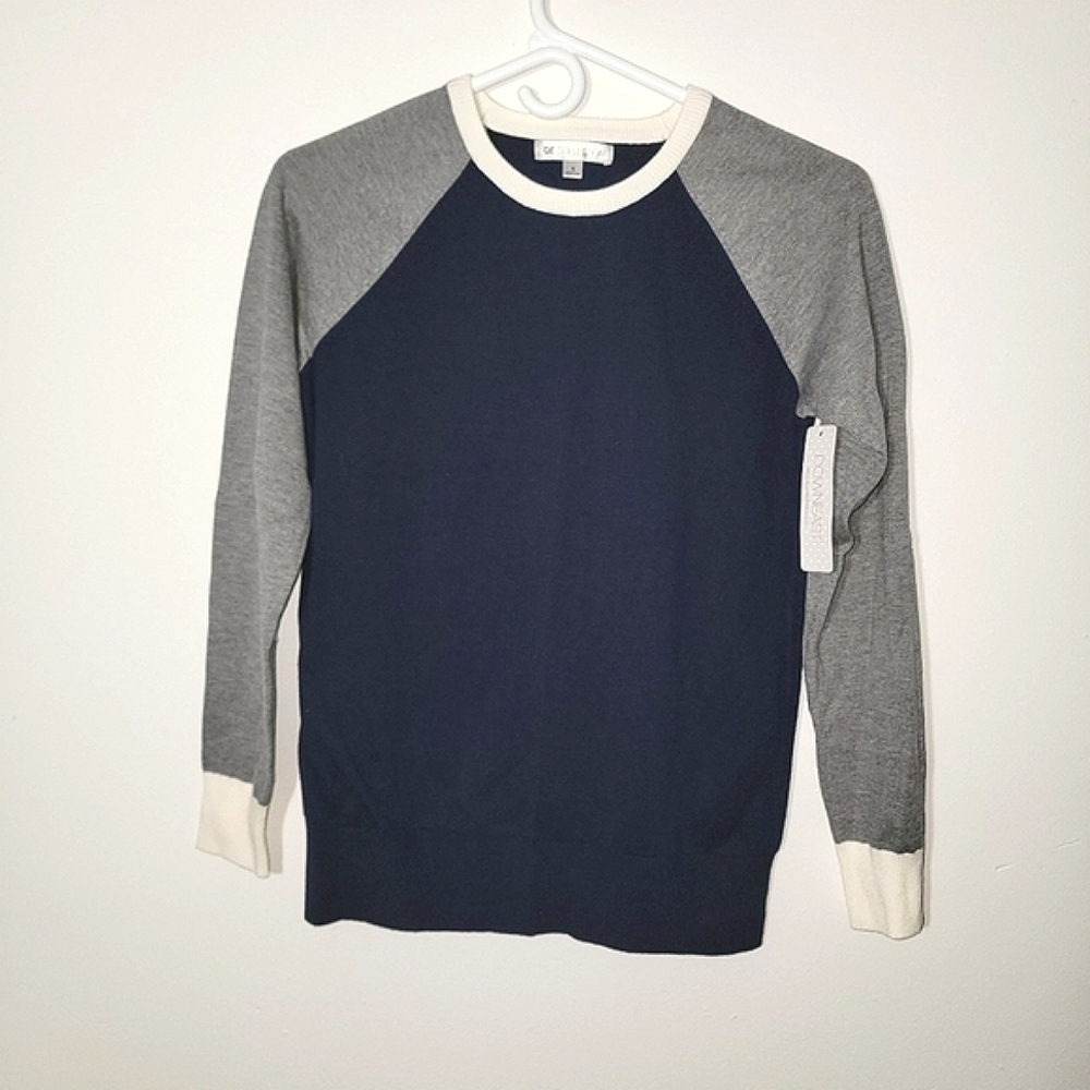 Downeast lon drive sweater elbow pads navy grey white small